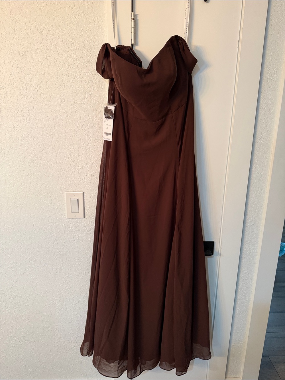 Azazie Off-Shoulder Chocolate Brown Evening Gown - Picture 2 of 4